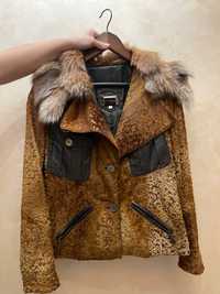 Куртка комбинированная из натуральной кожи кенгуру, воротник лисий