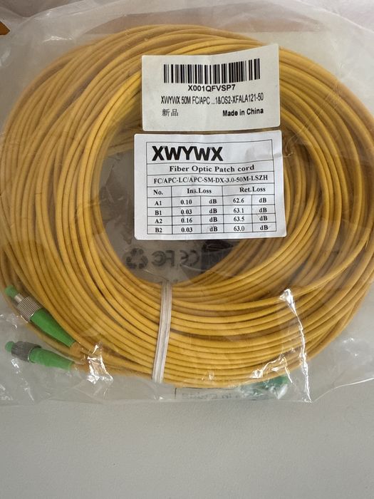 Cablu fibra optica 50 metri SC LC ST FC  - SM-DX-3.0-LSZH patchcord