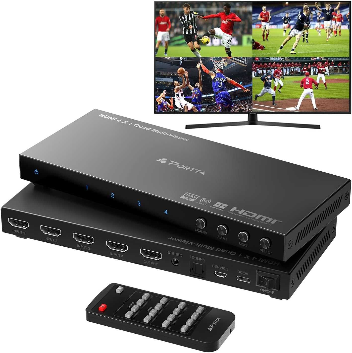 Switch HDMI 4x1 Multiviewer cu PIP și 6 moduri de afișare
