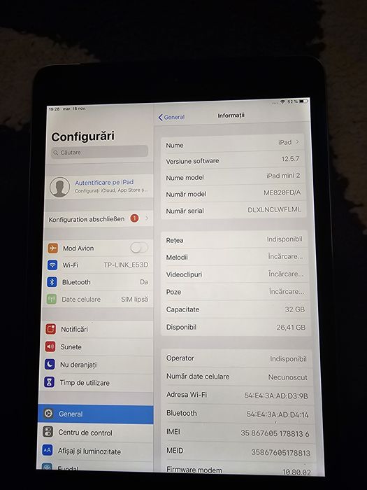 Tableta Apple Ipad mini 2 cu Sim 32Gb perfect funcțională
