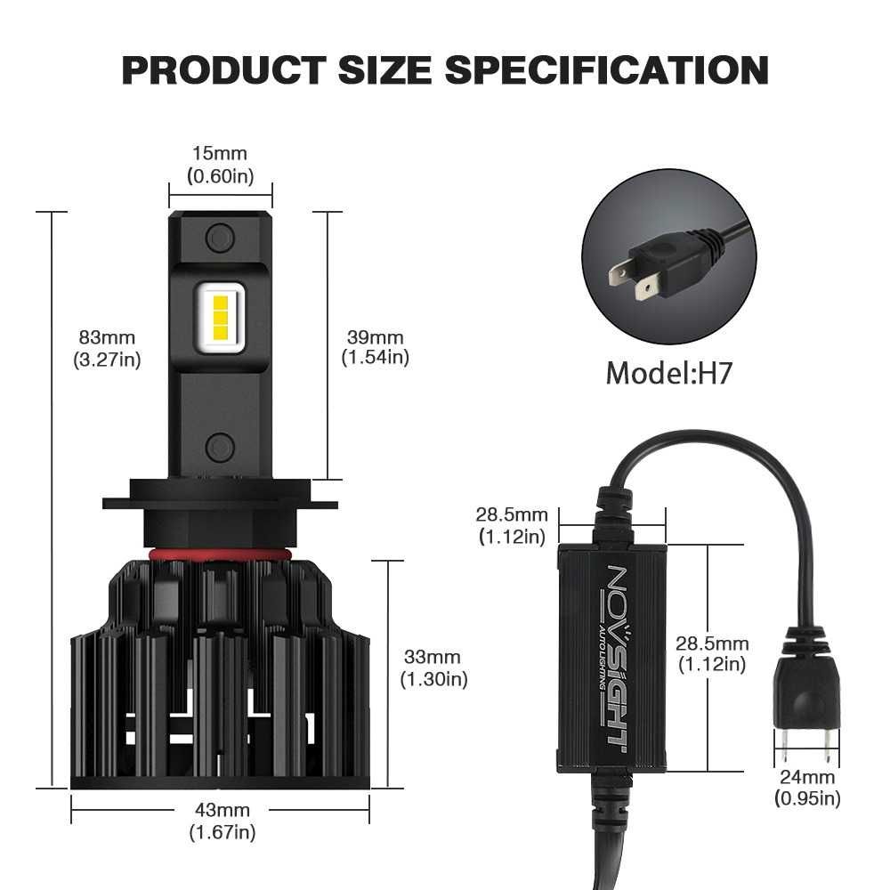 Becuri Led H7 NOVSIGHT F06 100W 20000LM Canbus 6000K