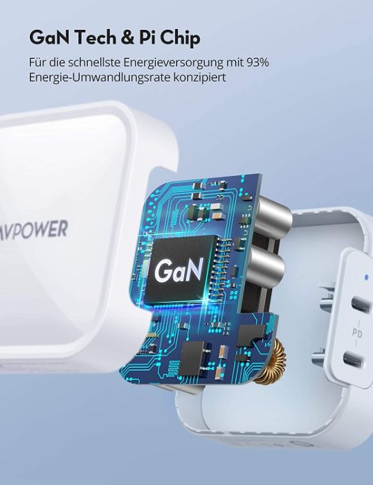 RAVPower 90W USB C зарядно за стена, бял цвят