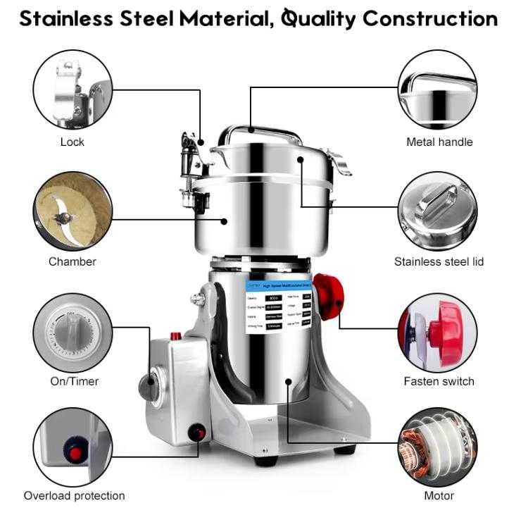Grinder 800гр 3000W Мелница Кафемелачка Миксер Суха Храна Галета Зърно
