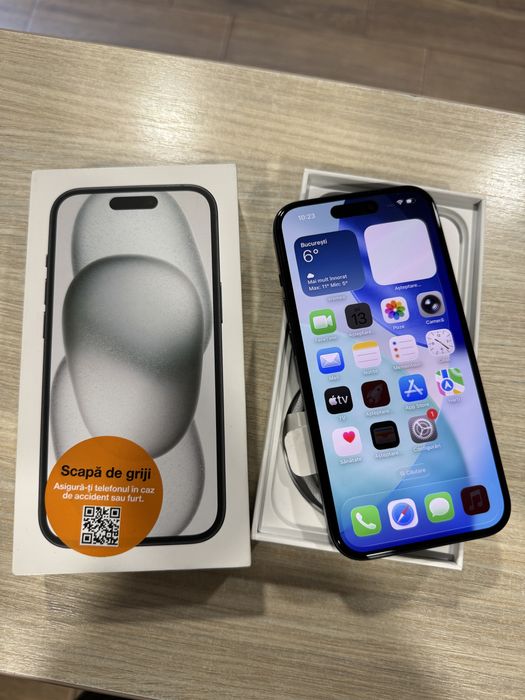 iPhone 15, 128GB, 5G, Black, Impecabl/CA NOU, 5 Cicluri Incarcari!!