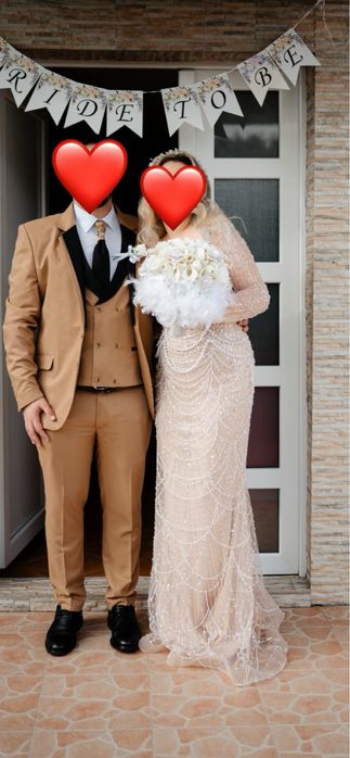 rochie tip sirena batuta in perle si margele