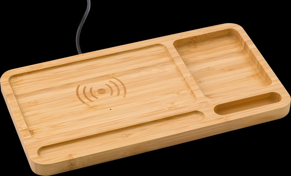 Organizator de birou Bamboo cu Incarcator telefon Wireless