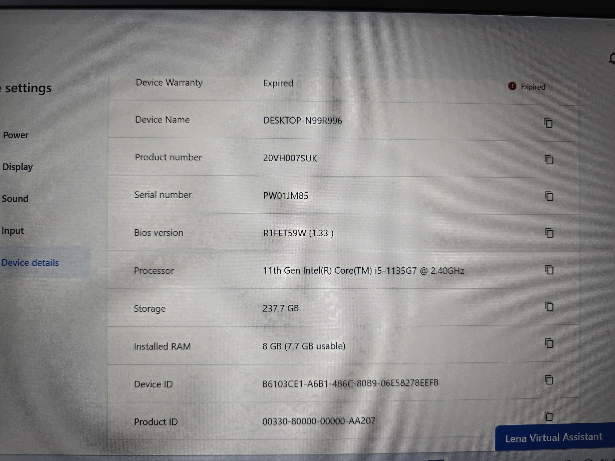 Lenovo L13 Gen 2 / i5 11th / 8GB Ram / 256 SSD