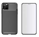 Iphone 13/14/15/16E PRO MAX Husa TPU Carbon + Folie Sticla Curb 11D 6D
