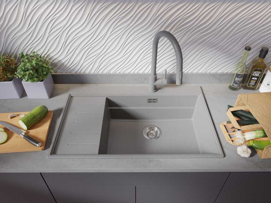 Сива гранитна кухненска мивка Сидни 780-60 Ergo Multilevel 780х500