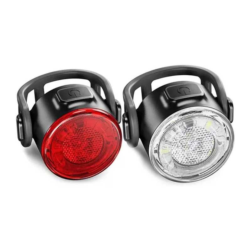 Комплект LED светлини за велосипед, Водоустойчиви, Кръгли, USB, ZH-068