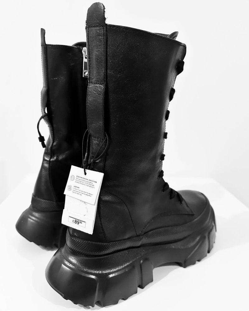 Bocanci ghete Zara piele naturala combat boots 40 41 noi cu eticheta