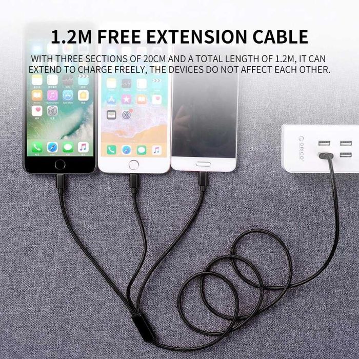 3in1 Cablu USB de incarcare rapid micro USB / USB-C / lighting, 3A