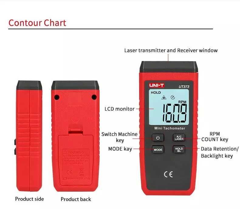 UNI-T  UT373 лазерен цифров оборотомер обортомер  10.0~99999RPM оборот