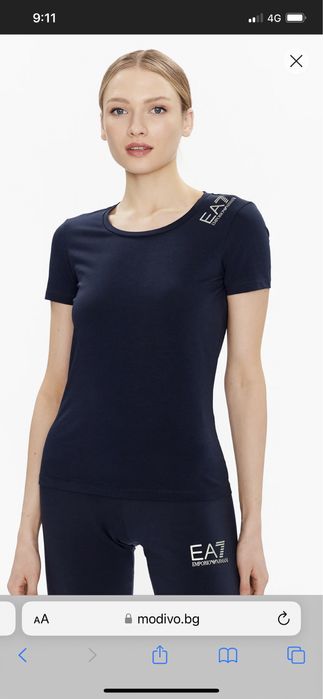 Нова тъмносиня памучна тениска/тишърт EA7 Emporio Armani, размер XS