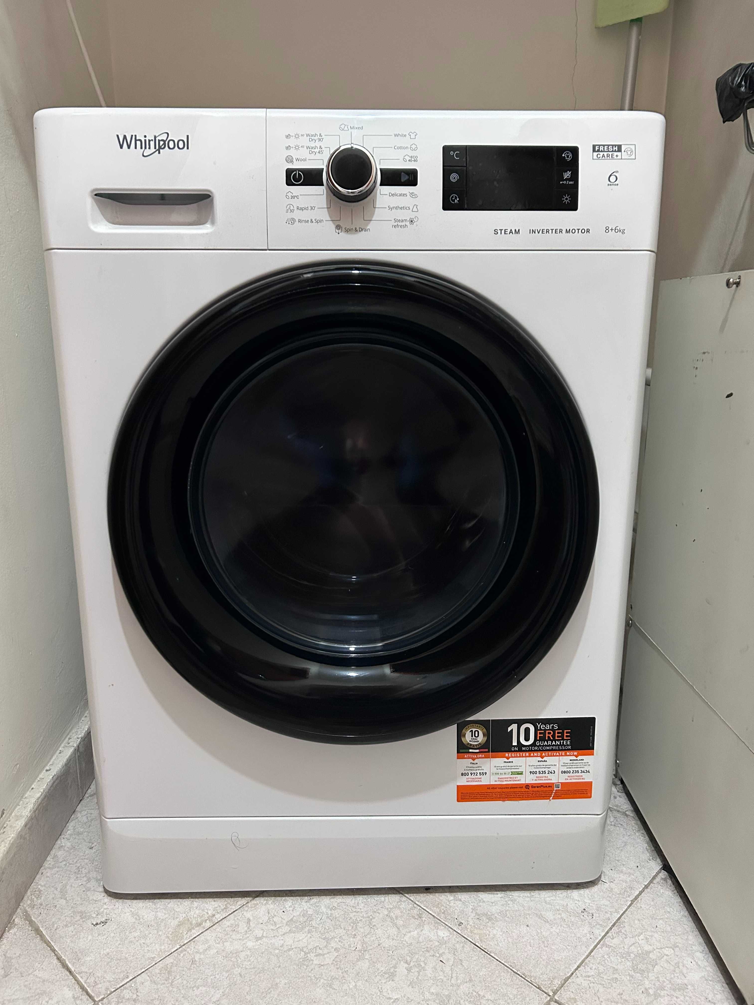 Свободностояща пералня със сушилня Whirlpool 6th Sense: 8,0 кг