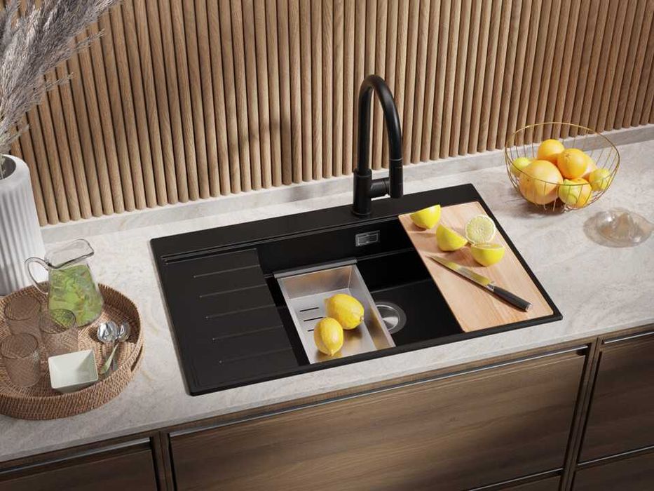 Черна гранитна кухненска мивка Сидни 780-60 Ergo Multilevel 780х500