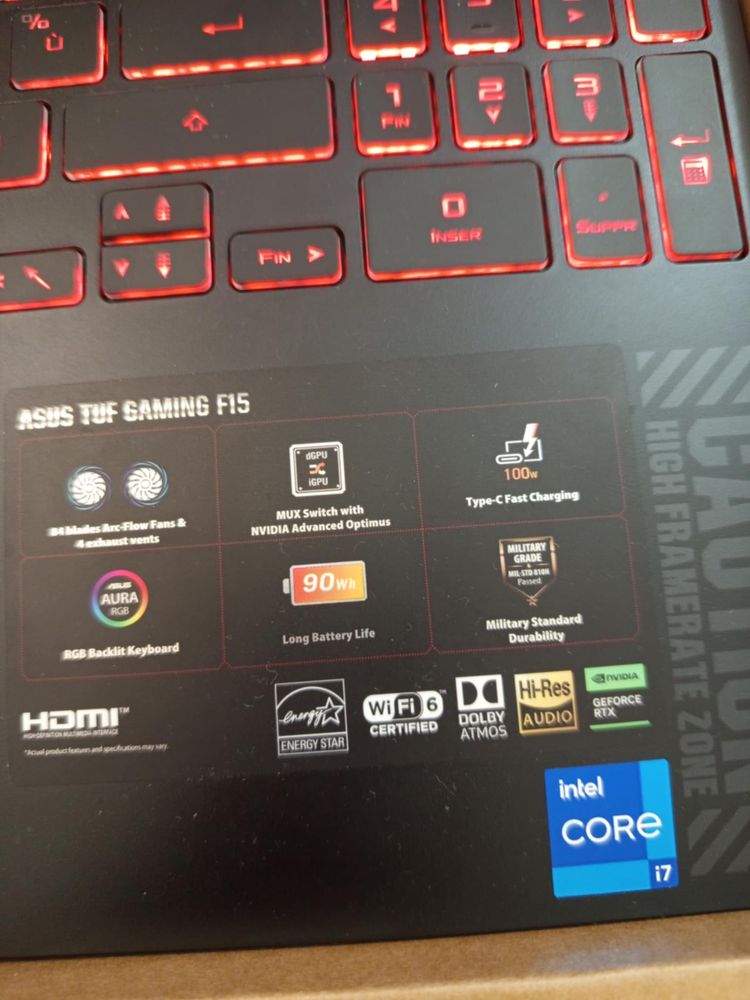 Gaming laptop asus tuf gaming f15 rtx 4050 6gb i7 12700h 16gb ram