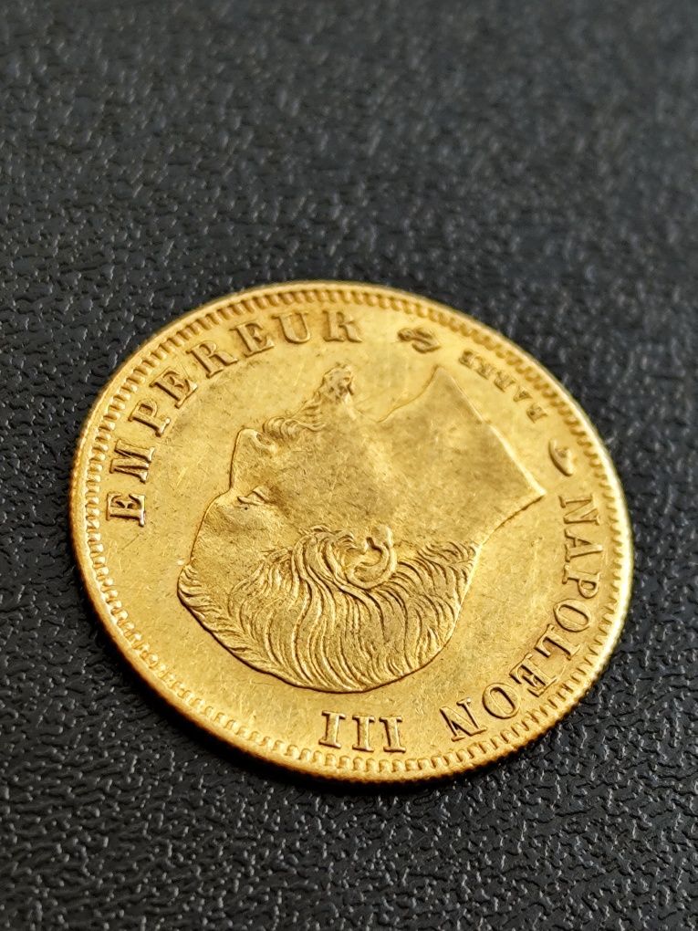 5 франка 1859 год.Наполеон III, злато 1.61 гр.900/1000 (21.6 карата)