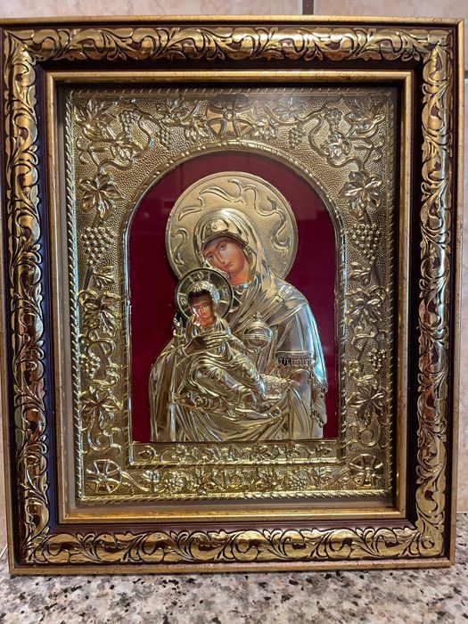 icoana veche argintata icoana maica domnului dim 24x27 icoana veche