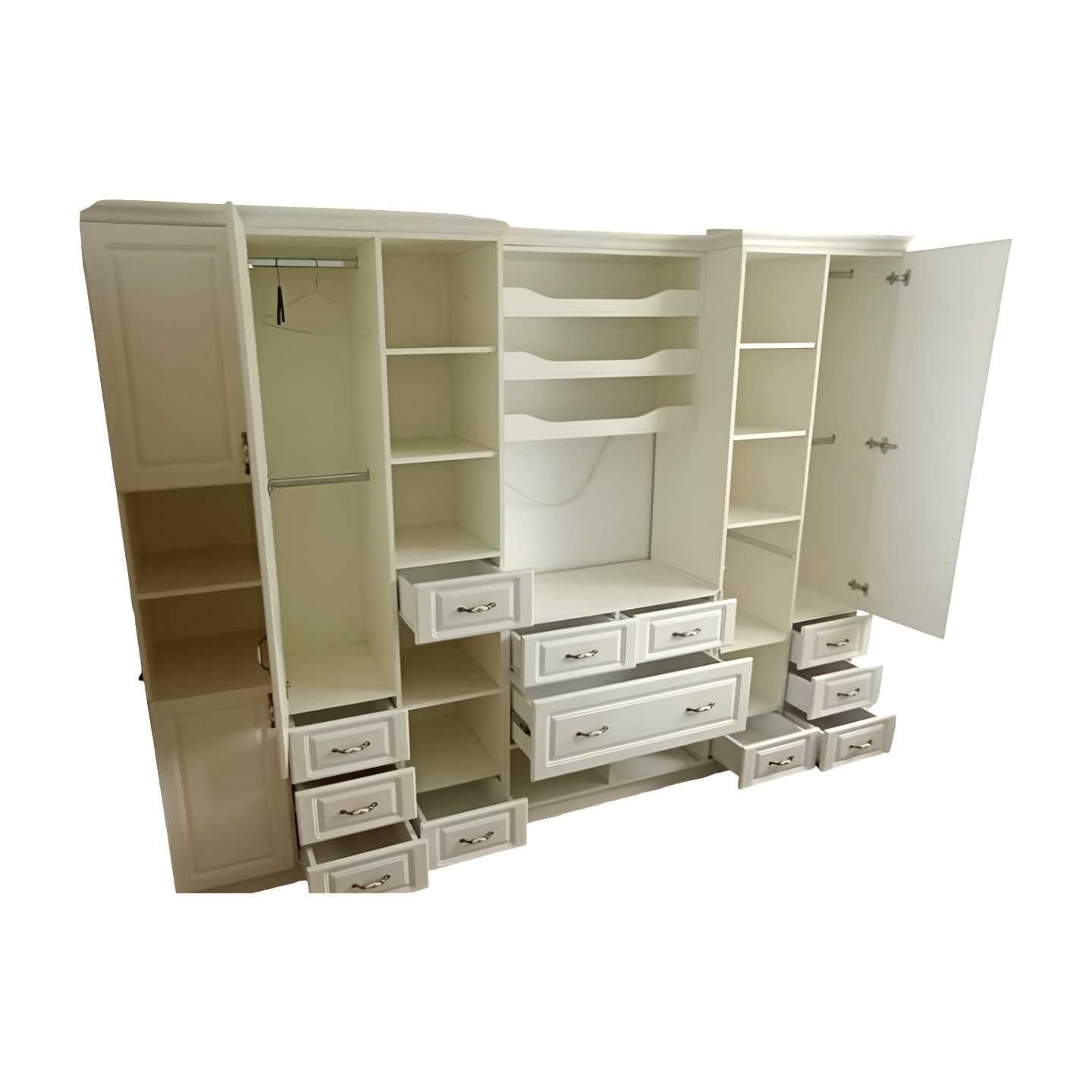 Biblioteca alba 2,93 m pentru living; Ansamblu modular; Dulap cu raft