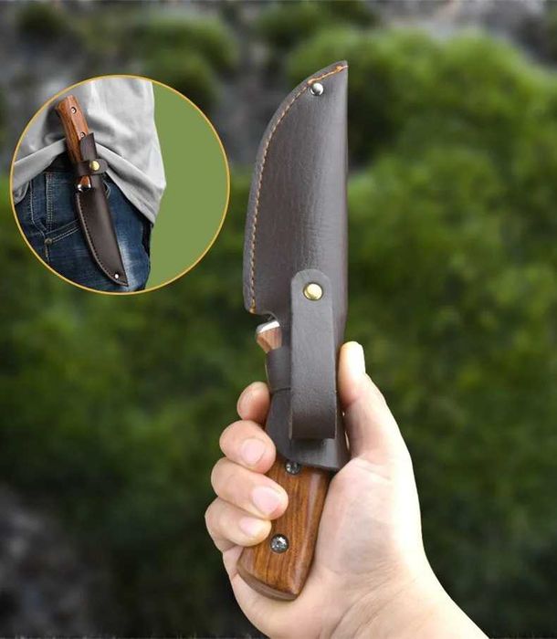 Cutit Buck Outdoor, otel inoxidabil, maner lemn tranadafir,teaca piele