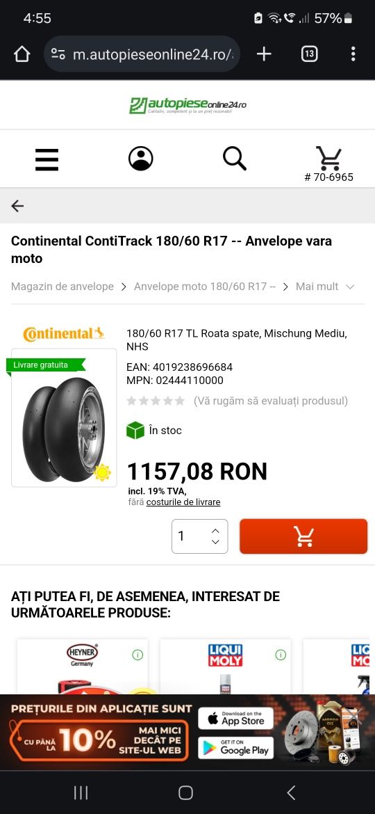 anvelopa moto cauciuc semi slick  180 60 17"