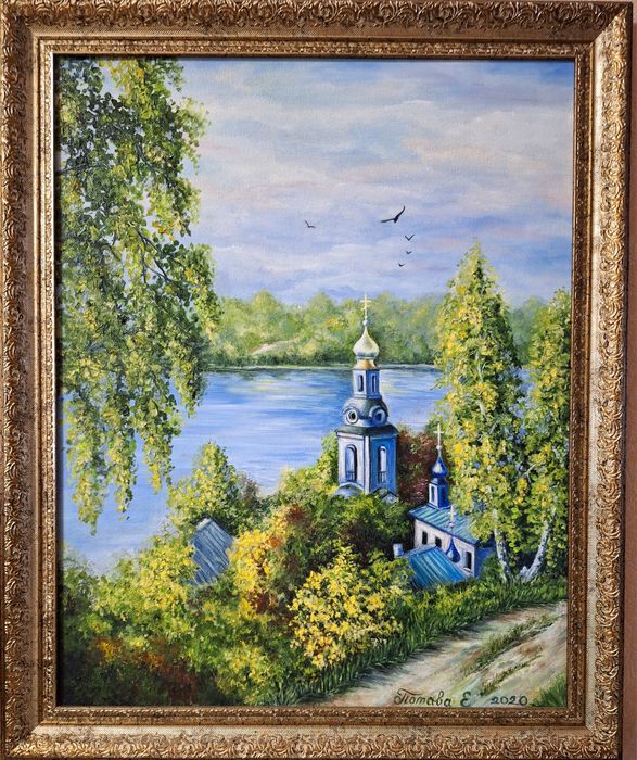 Картина  "  Церквушка ".Холст 30 х 40 см .Масло .Авторская работа .