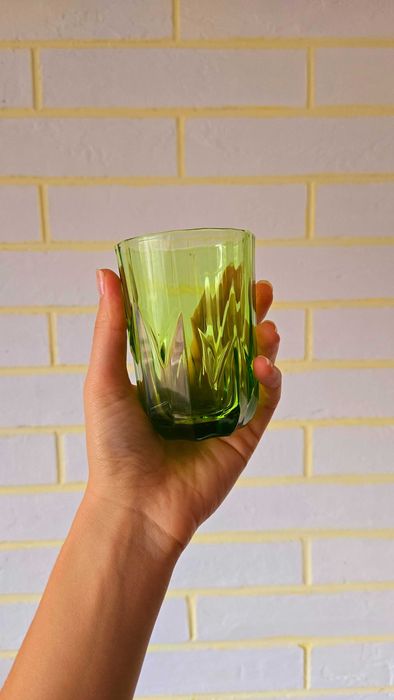 Стъклени винтидж чаши Pasabahce - 14 бр, зелено стъкло