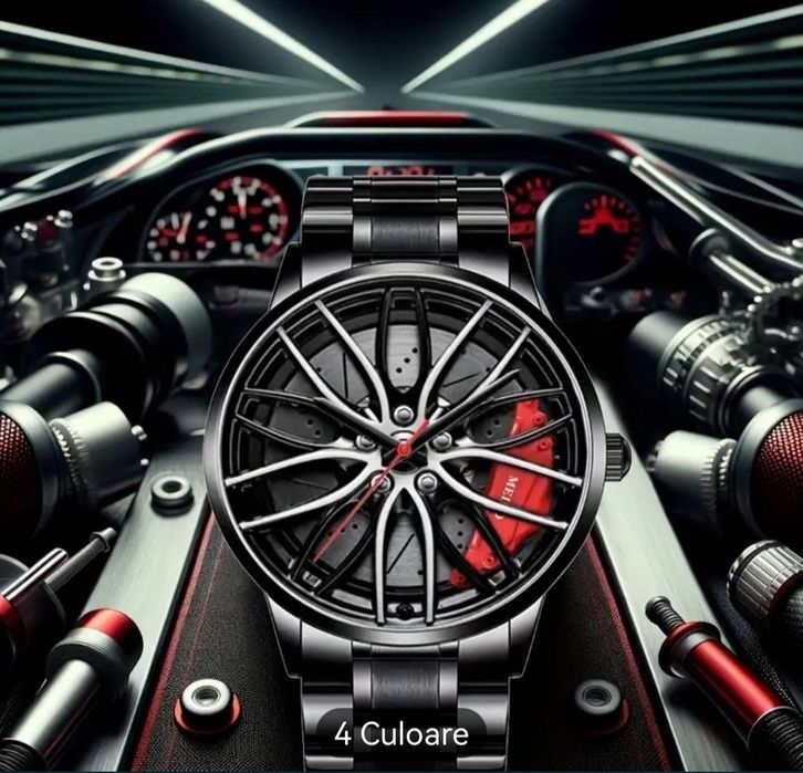 Ceas bărbați curea metalica, model deosebit roată cu etrier