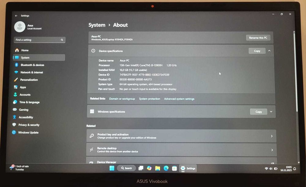 Laptop Asus Vivobook 16 cu Intel Core i9 13900H, 1 TB SSD, 16 GB RAM
