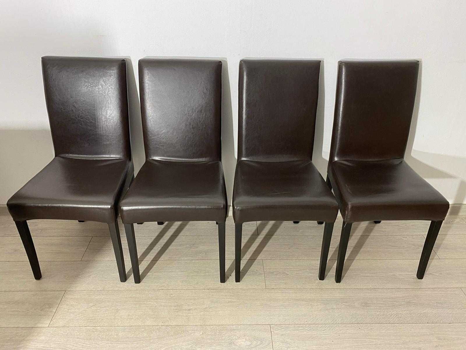 4 Buc. Scaun Solid și Confortabil; Set Scaune Lemn și Piele