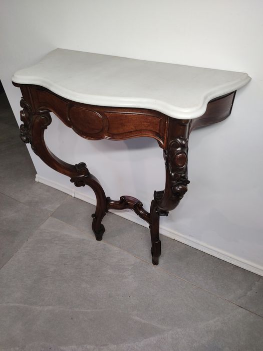 Consolă veche stil Victorian din lemn masiv cu blat din marmura