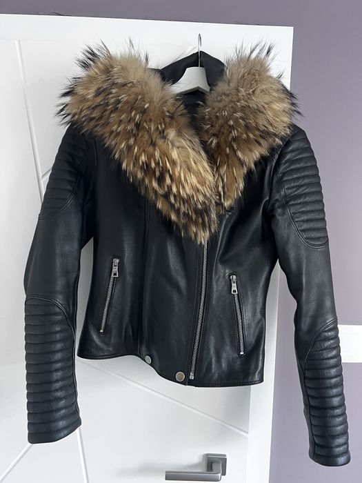 Естествена кожа яке с яка от лисица