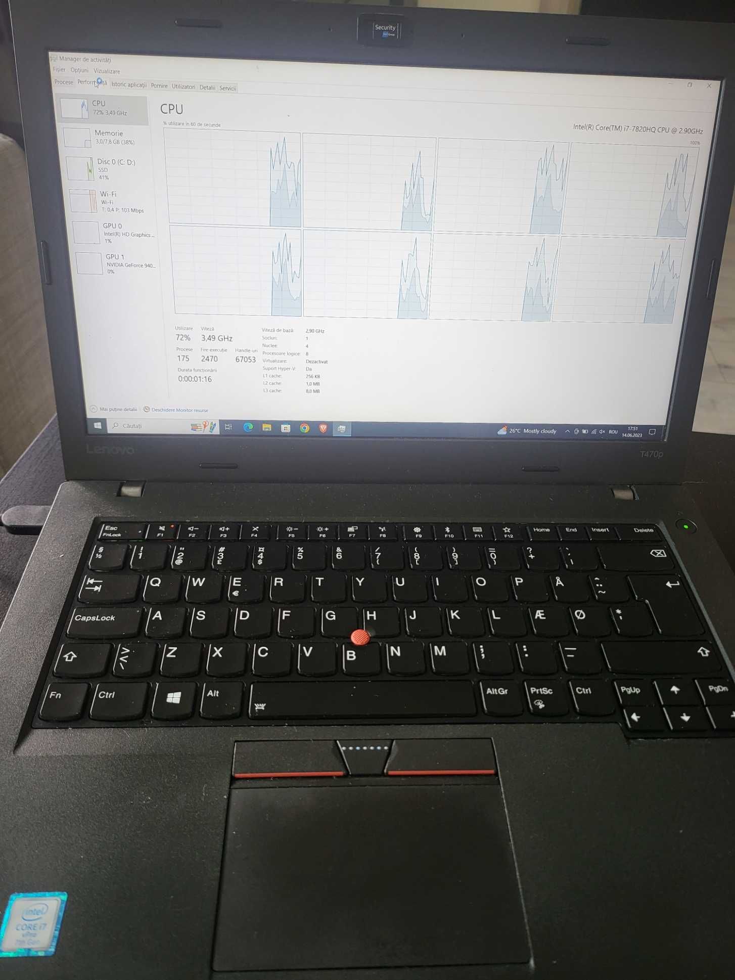 Lenovo Thinkpad T470P  I7 7820 HQ Nvidia 8 ram 240 ssd.