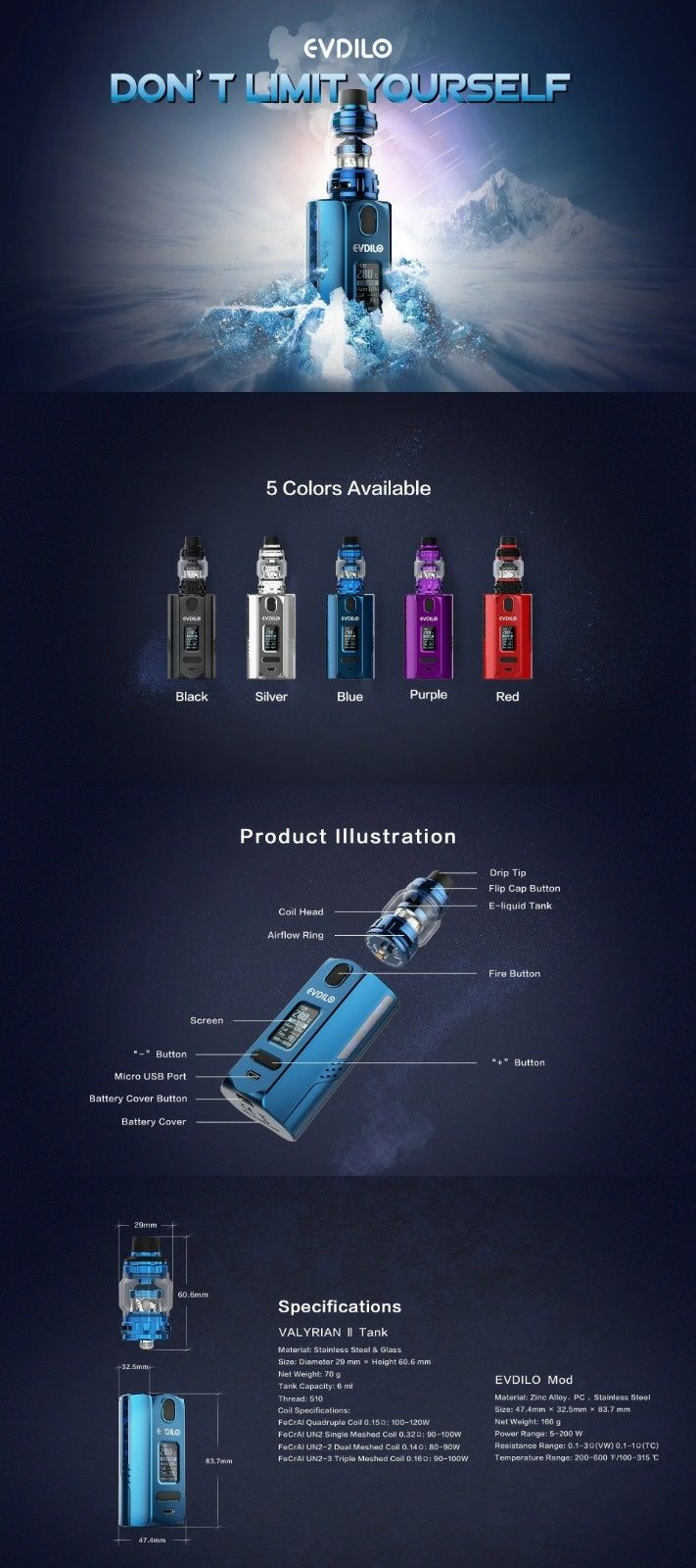 Sigilat!Uwell EVDILO 200W+Valyrian Tank 6ml-kit tigara electronica