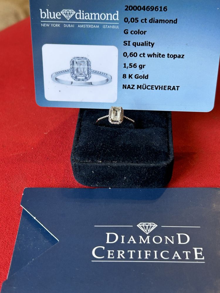 Златен пръстен с типаз и диаманти на blue diamond
