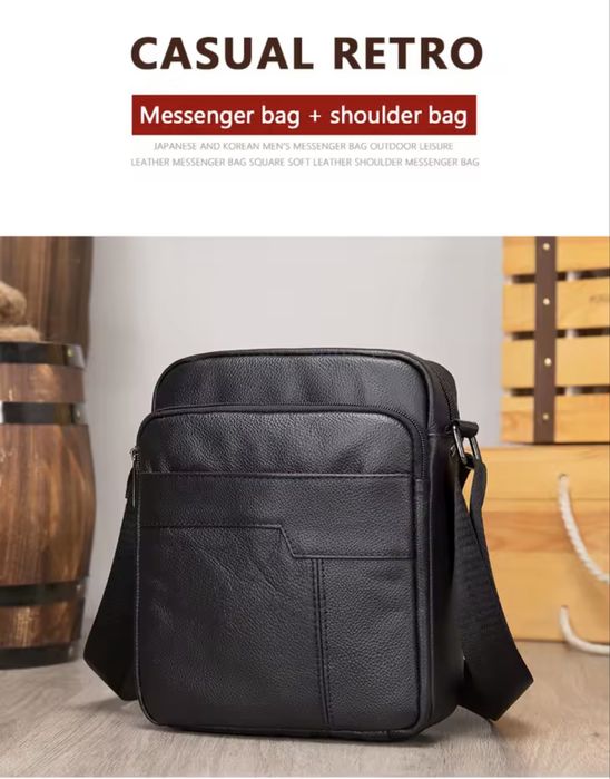 -10%Промоция•Ежедневна Мъжка бутикова чантичка /Черна естествена кожа!