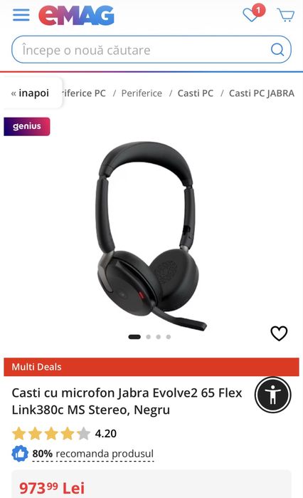 MDM vinde: Casti cu microfon Jabra Evolve2 65 Flex, Negru.