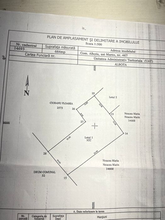 Proprietar - Teren intravilan 664mp Albota, sat Mares