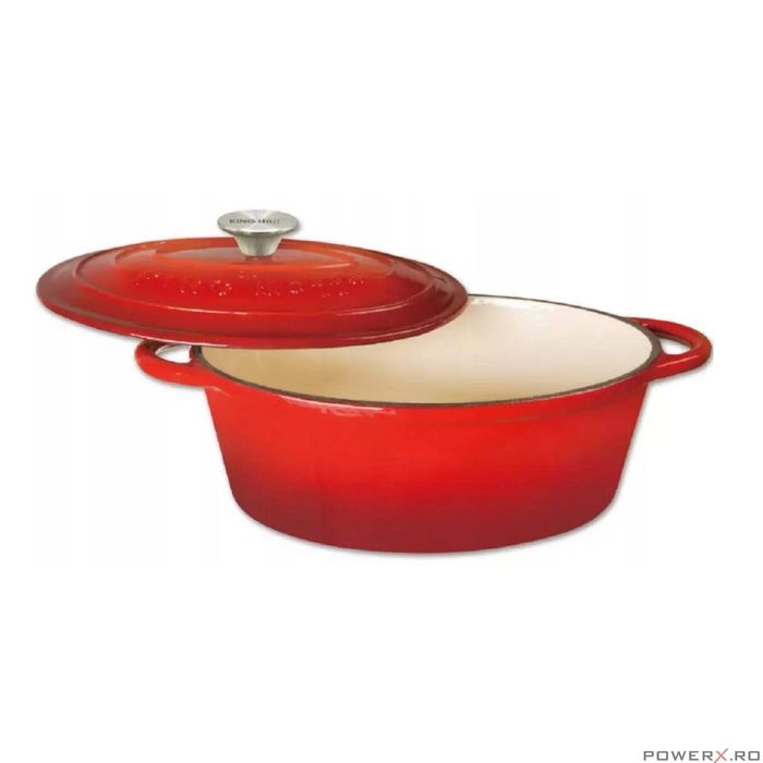 Oala din fonta emailata 6.2 litri, 33cm ovala, cratita cu capac, rosu,