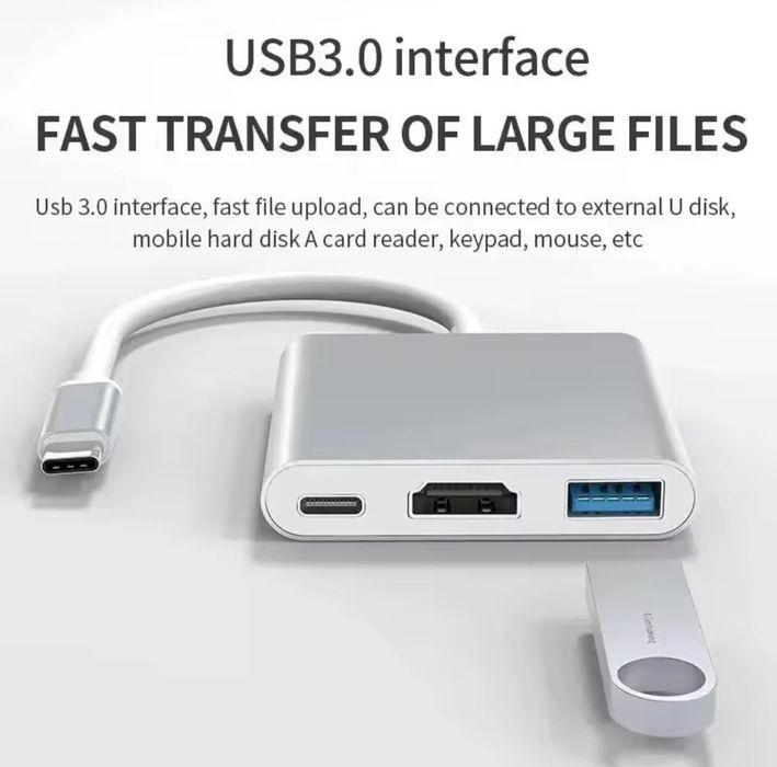 Tip C HDMI Adaptor Aluminiu Macbook Laptop PC 3in1