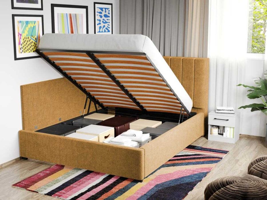 Pat Tapitat de colt saltea de 190 Adam Galben rabatabil + lada