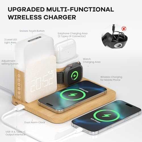 Нова Зарядна станция с аларма, лампа и MagSafe за iPhone/Watch/Pods