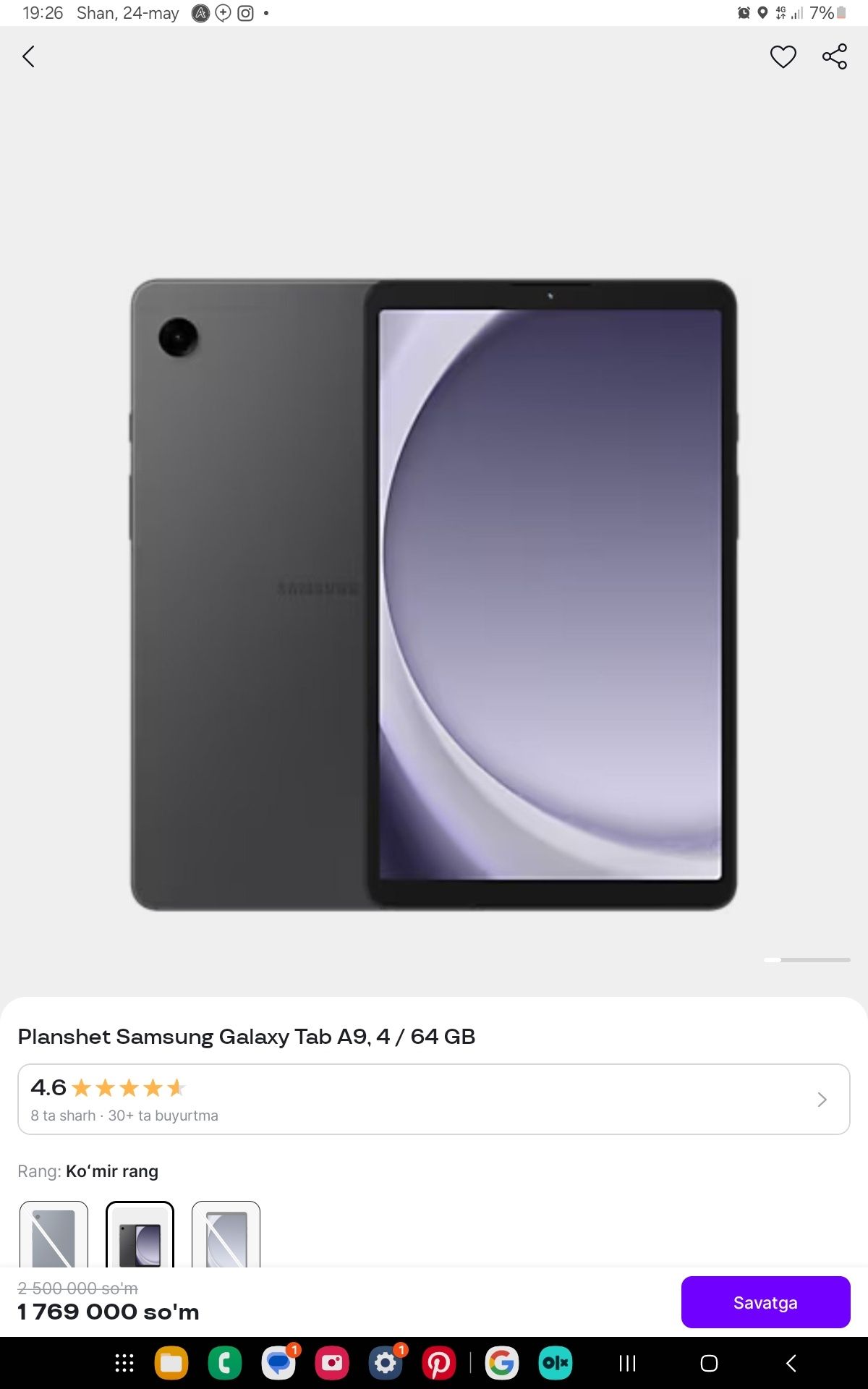 Galaxy tab 9 A plansheti