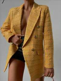 Пиджак твидовый желтый