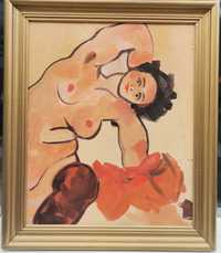 Tablou Nud de femeie pictura ulei pe placaj inramat 61x71 cm
