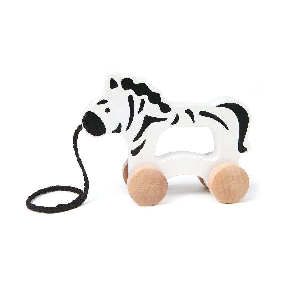 Дървена играчка на колела - зебра