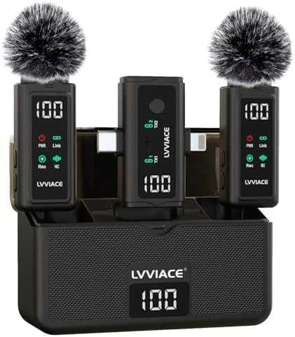 Нов 3 в 1 безжичен микрофон – iPhone/Android/Камера, 45ч батерия, влог