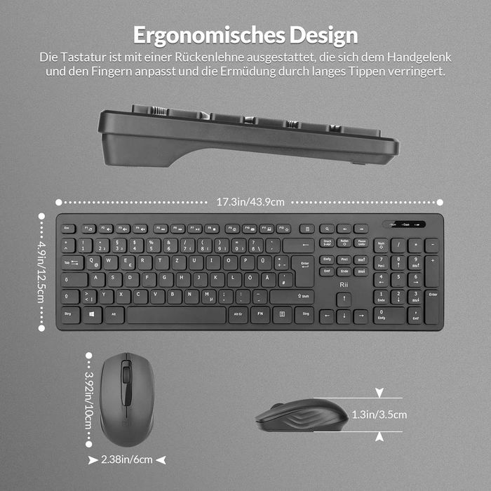 Set tastatura si mouse wireless, Rii, Negru, QWERTZ - PRET Neg!