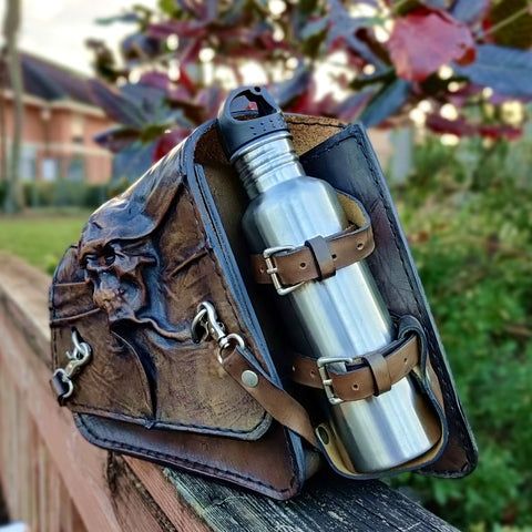 Genti laterale Harley Davidson Skull Leather Hand Crafted Brown